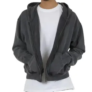 400gsm cotton hoodies unisex boxy crop top zip French terry jacket acid wash full zip up hoodie