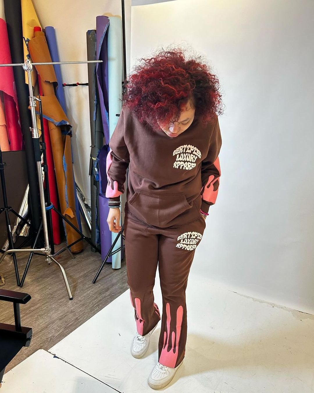 Custom Winter Blank Jogger Unisex Fleece Tracksuit 3d puff print  2 Piece Fleece Women Cotton track suit