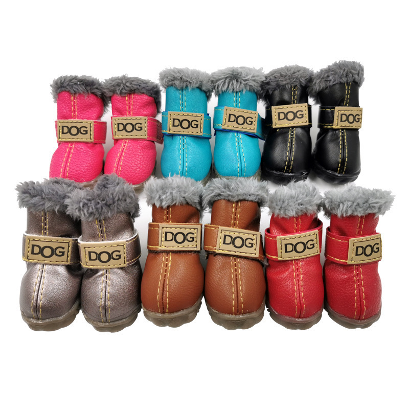 Wholesale Custom Winter products Pet Dog Shoes Warm Snow Boots Luxury Thicken Fur Anti-Slip Waterproof Winter Dog Shoes