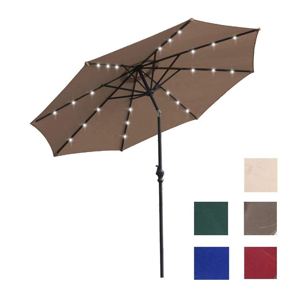 Metal outdoor patio double head large parasol umbrella with solar LED light sun umbrella for garden