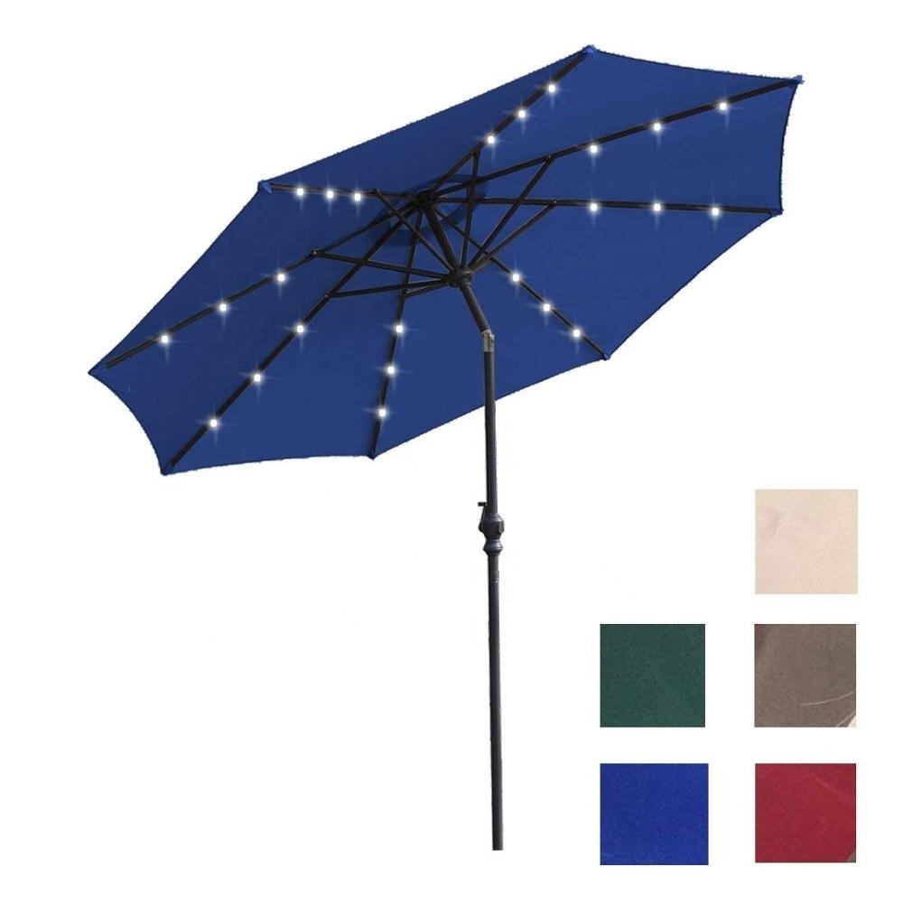 Metal outdoor patio double head large parasol umbrella with solar LED light sun umbrella for garden