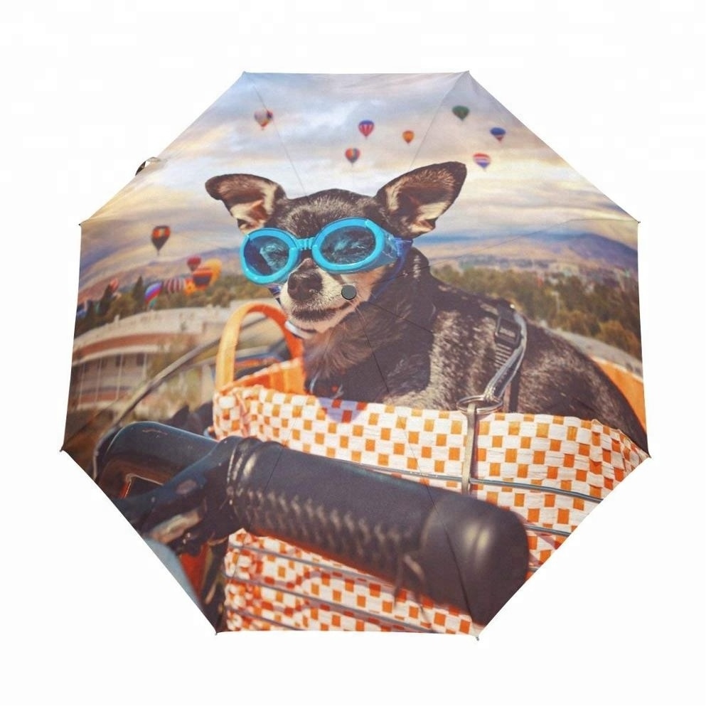 Wholesale High Quality Automatic Uv Protection Portable 3 Fold Umbrella Backpack Cartoon Custom Cute Kids Parasol Umbrella