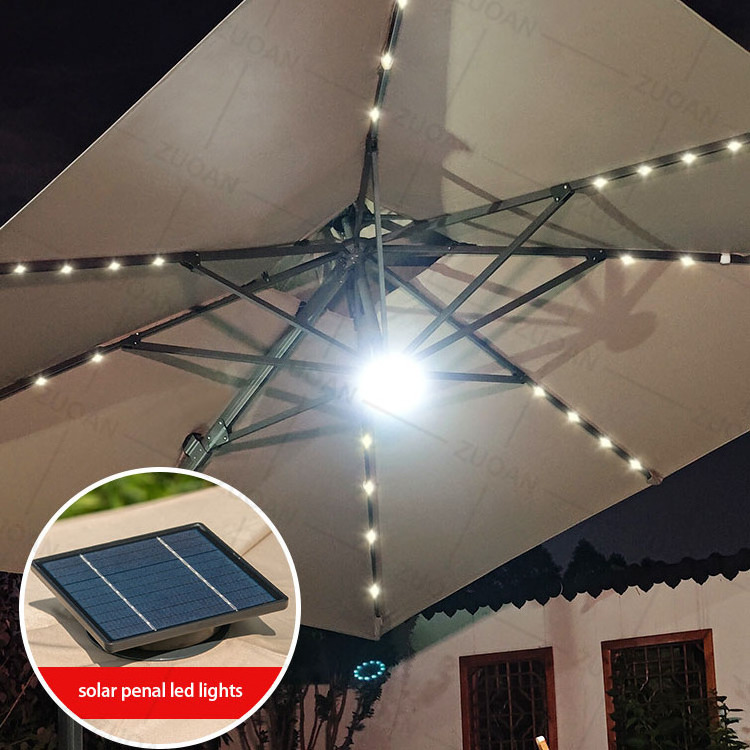 2022 Heavy Duty Outdoor Garden Sunshade Parasol Manual Lift Solar Patio Umbrella Led Lights