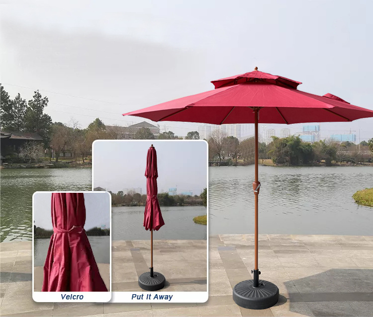 1.8M 2M outdoor furniture tilt elastic coating wood parasol patio white color umbrella with tassels