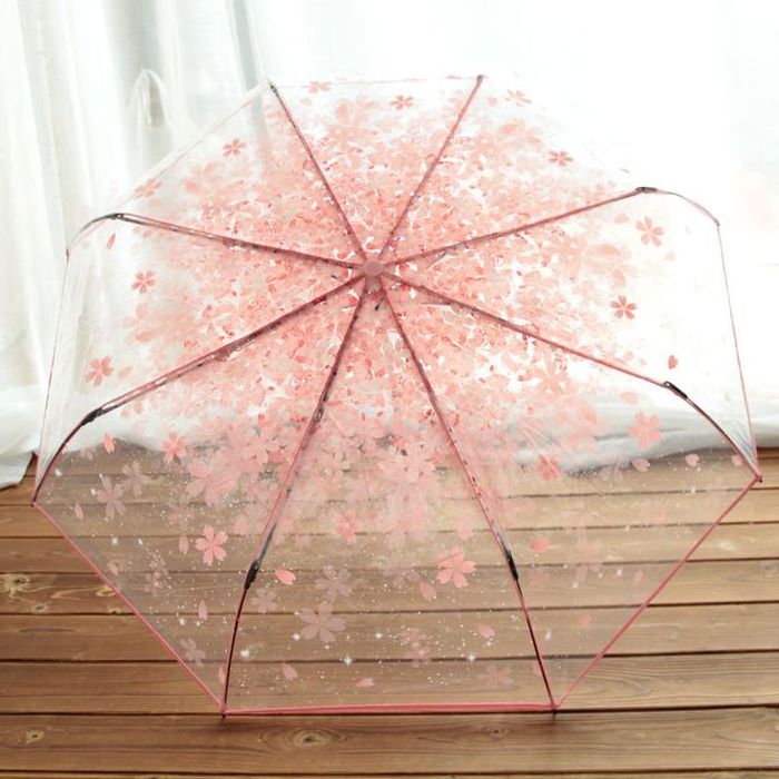 Newest Design Colorful Hot Sale Wholesale Sakura Pattern Transparent Windproof Rain Umbrella