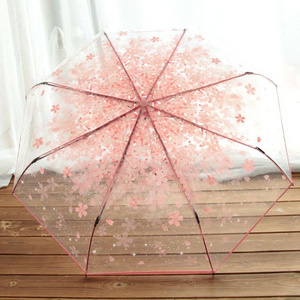 Newest Design Colorful Hot Sale Wholesale Sakura Pattern Transparent Windproof Rain Umbrella