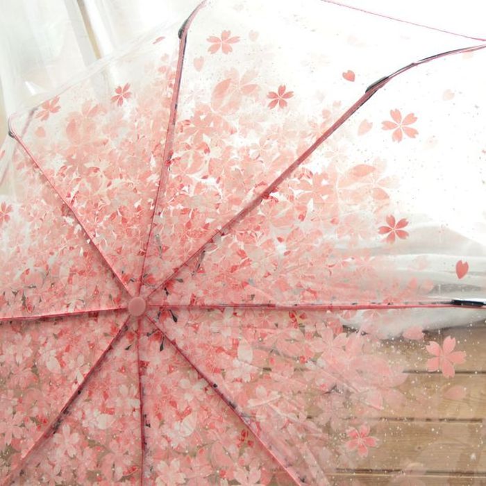 Newest Design Colorful Hot Sale Wholesale Sakura Pattern Transparent Windproof Rain Umbrella