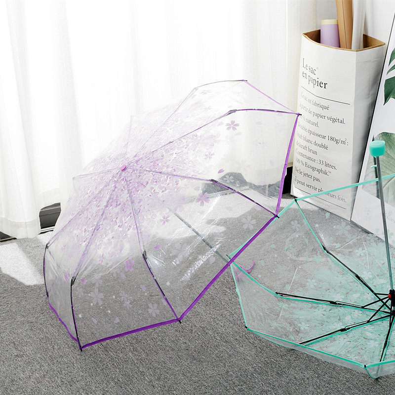 Newest Design Colorful Hot Sale Wholesale Sakura Pattern Transparent Windproof Rain Umbrella