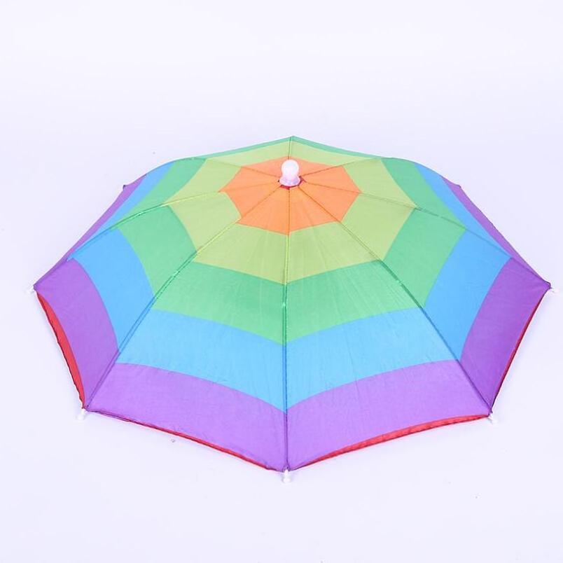 Cheap Promotion Rainbow Style Rain Adult Umbrella Hat Hands Free Head Umbrella Hat