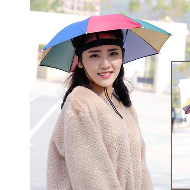 Cheap Promotion Rainbow Style Rain Adult Umbrella Hat Hands Free Head Umbrella Hat