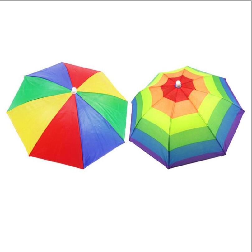 Cheap Promotion Rainbow Style Rain Adult Umbrella Hat Hands Free Head Umbrella Hat