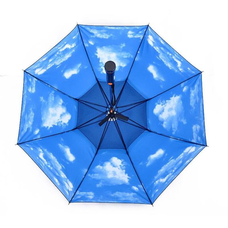 Market Full Printing Solar Charger Golf Umbrella With Fan