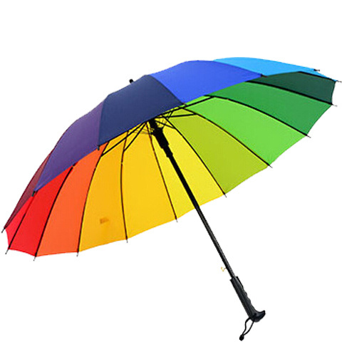 16k Straight Handle Long Shaft Automatic Rain Umbrella 16 Ribs Rainbow Umbrella