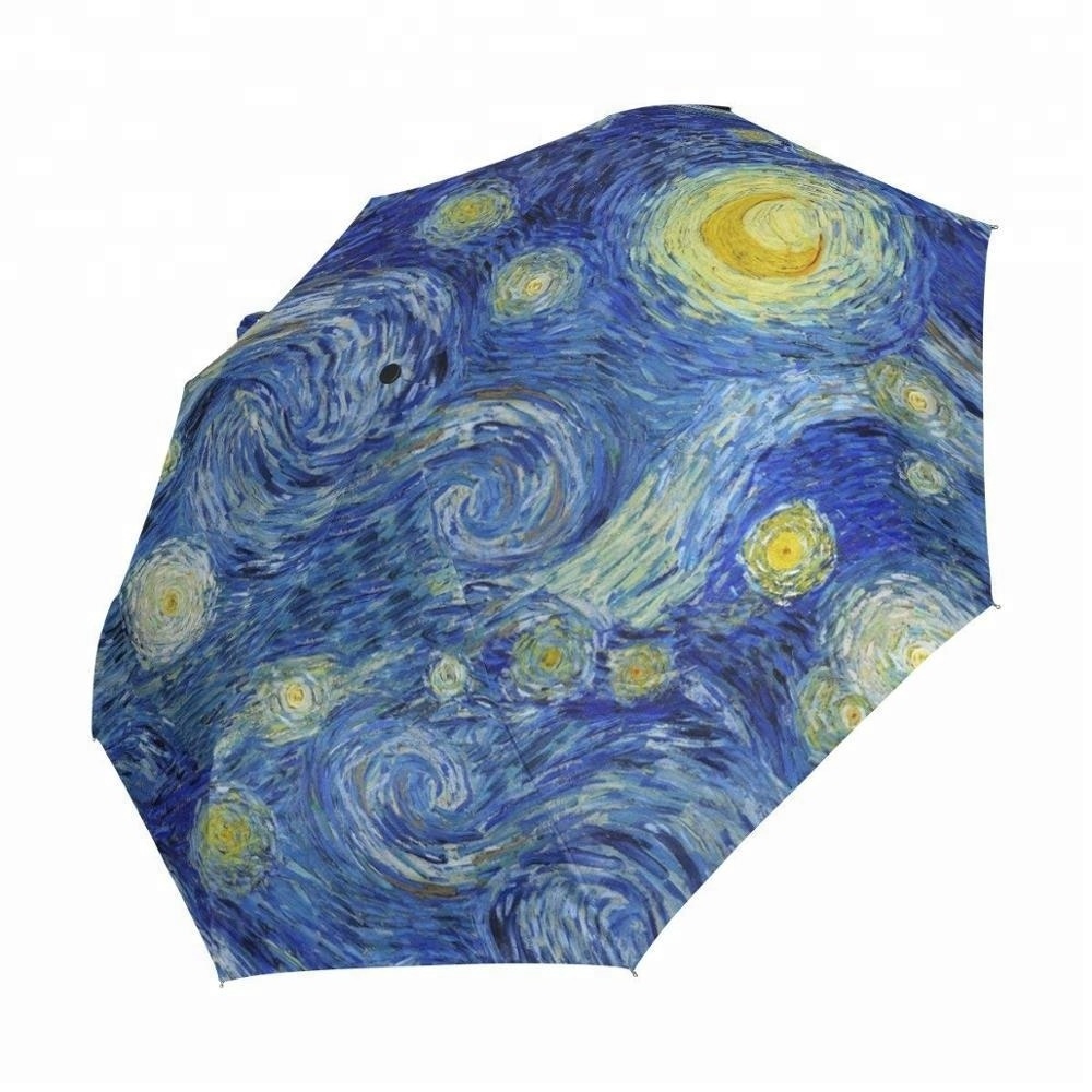 Van Gogh Oil Painting Auto Open Close 3 Folding Umbrella