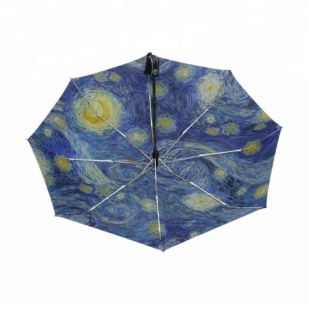 Van Gogh Oil Painting Auto Open Close 3 Folding Umbrella