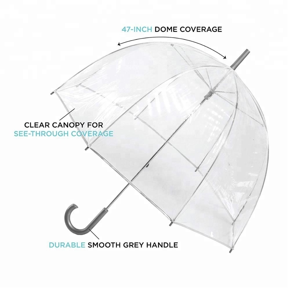 Wholesale Cheap Pvc Custom Printing Rain Straight Clear Dome Bubble See Throught Fashion Transparent Clear Umbrella For Wedding