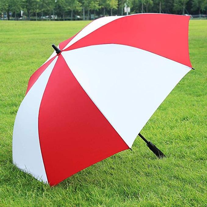 Red White Double Layer Custom Print Golf  Red and White Umbrella Double Canopy 68 inch Big Windproof Large Golf Umbrella