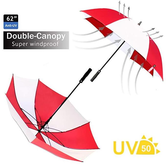 Red White Double Layer Custom Print Golf  Red and White Umbrella Double Canopy 68 inch Big Windproof Large Golf Umbrella