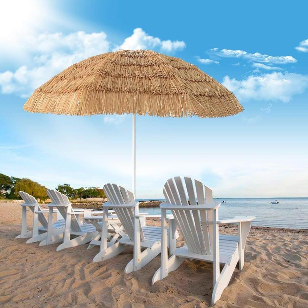 8.2 Feet Tiki Thatched Hula Beach  Crank Open System  in Natural Retro Style straw beach umbrella