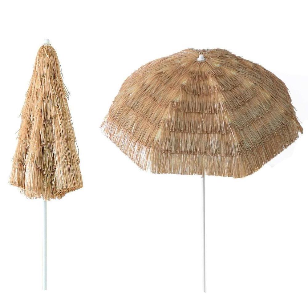 8.2 Feet Tiki Thatched Hula Beach  Crank Open System  in Natural Retro Style straw beach umbrella