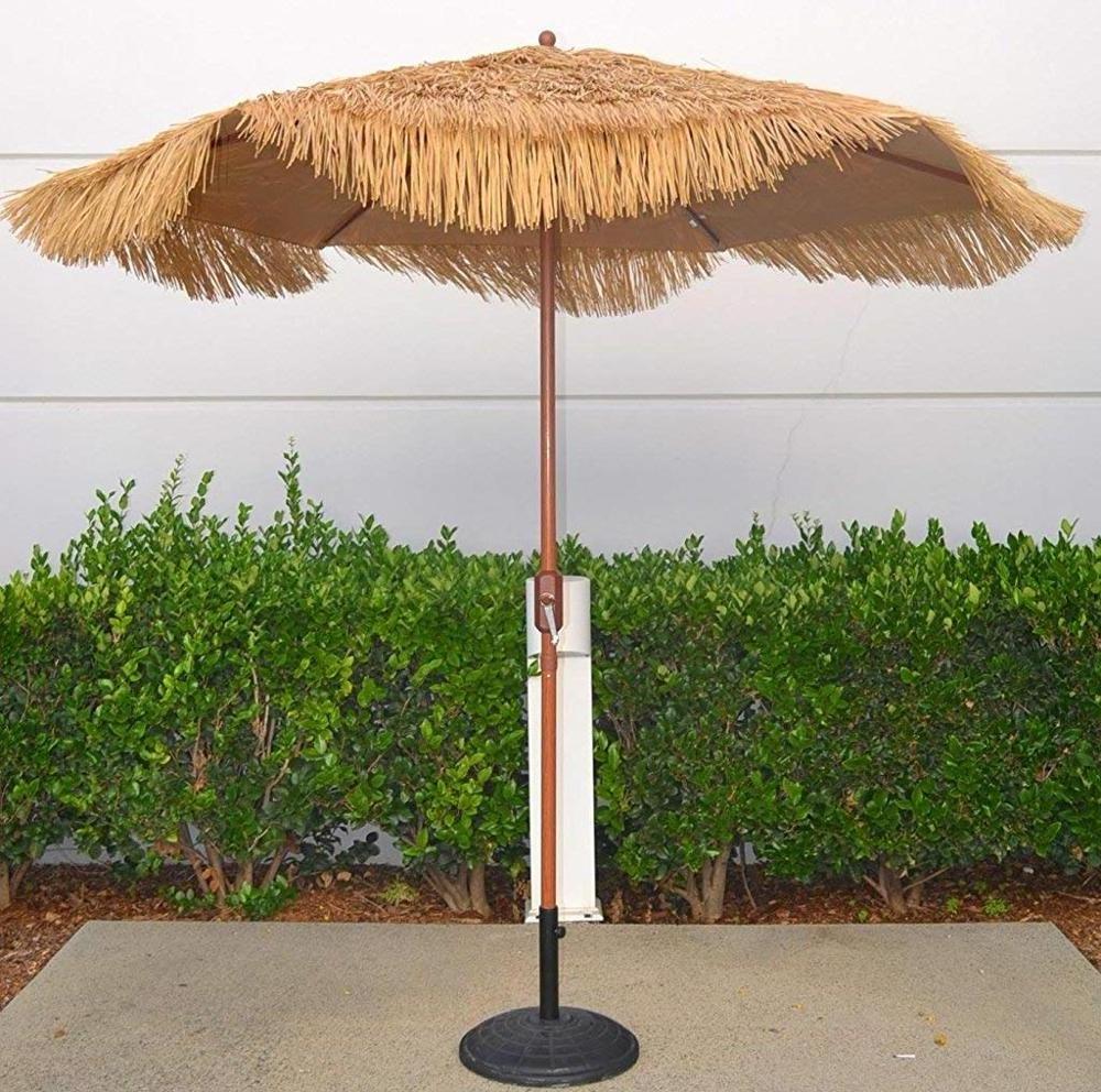 8.2 Feet Tiki Thatched Hula Beach  Crank Open System  in Natural Retro Style straw beach umbrella