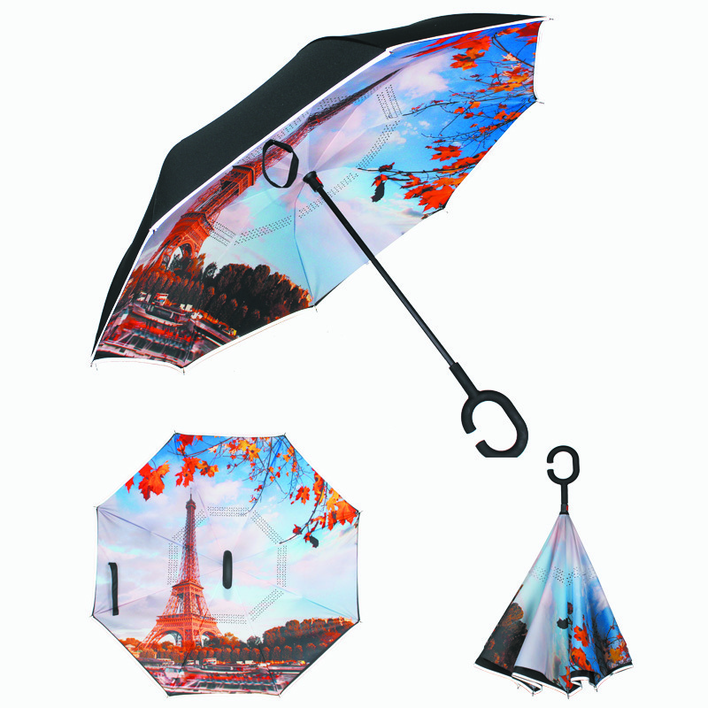 Umbrella Double Layer Inverted Umbrella With C-Shaped Hand Free Umbrella*