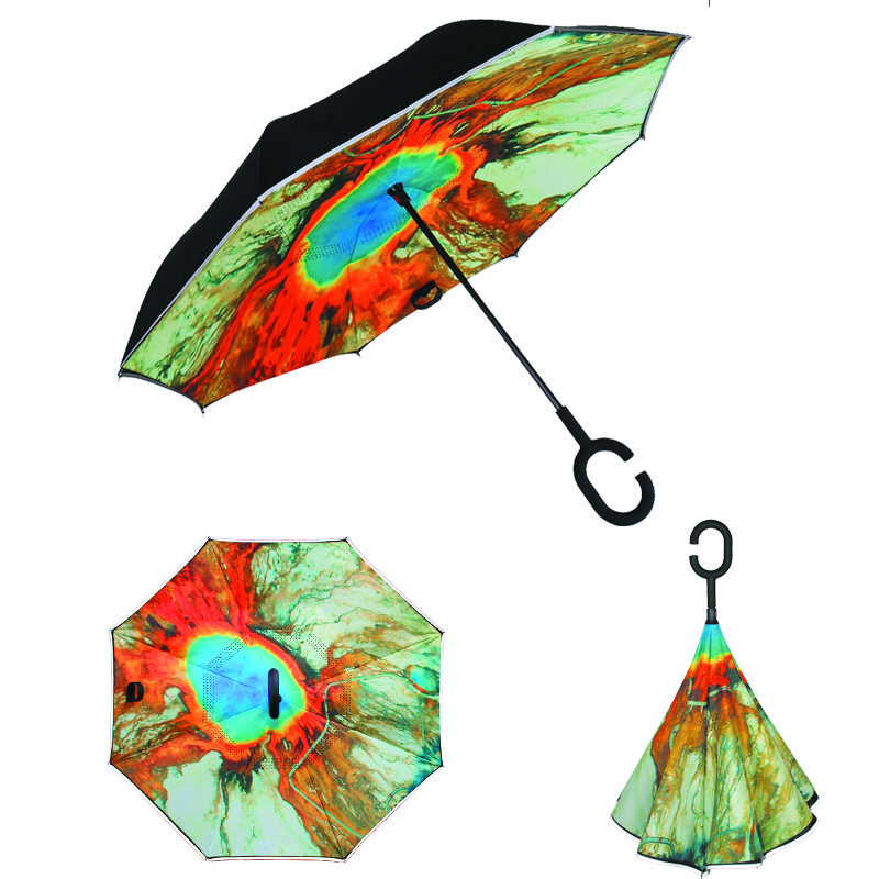 Umbrella Double Layer Inverted Umbrella With C-Shaped Hand Free Umbrella*