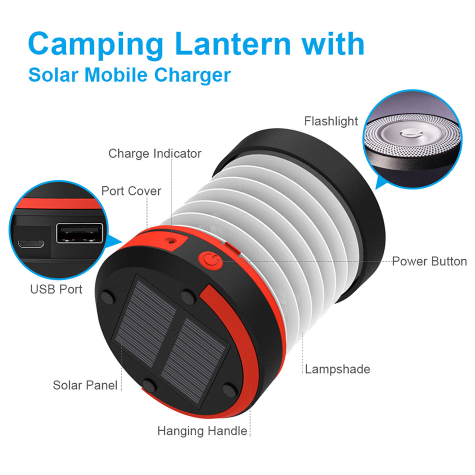 ERP2.0 Amazon Solar Lantern Portable LED Lamp USB Rechargeable collapsible and inflatable Waterproof IPX5 Light Outdoor Camping Light