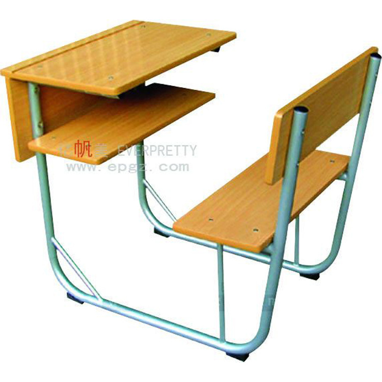 Wooden School Desk with Bench Two Seats Student Double Desk Bench for School Furniture