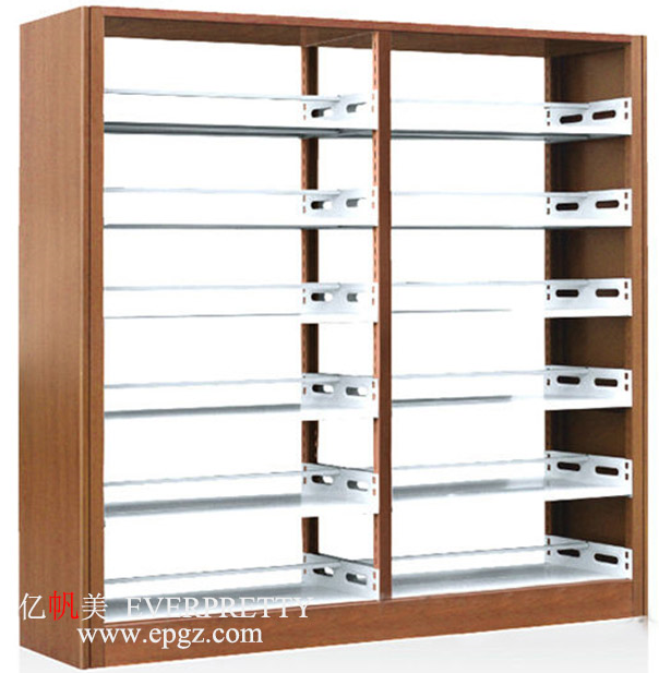 6-layers Library Bookshelf Bookcases Heavy Duty Double Side Metal Wood Surface Furniture Environmental Powder Coated BookShelf