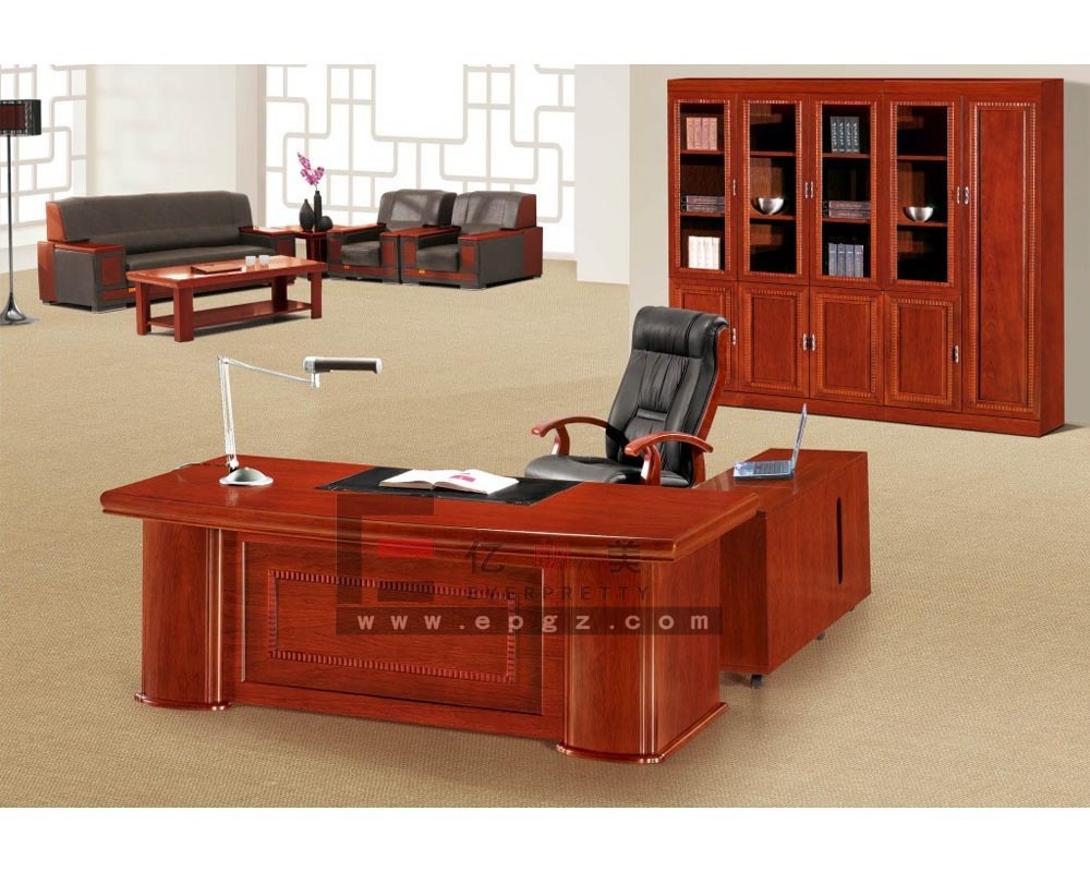 Top Sale Solid wood Luxury Office Furniture Boss Desk Executive Desk and Chair Set with File Cabinet