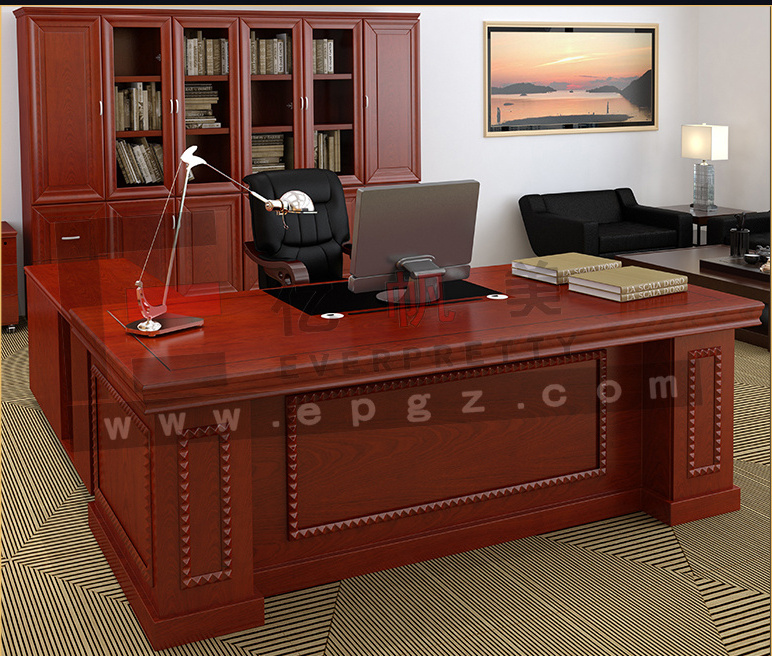 Top Sale Solid wood Luxury Office Furniture Boss Desk Executive Desk and Chair Set with File Cabinet