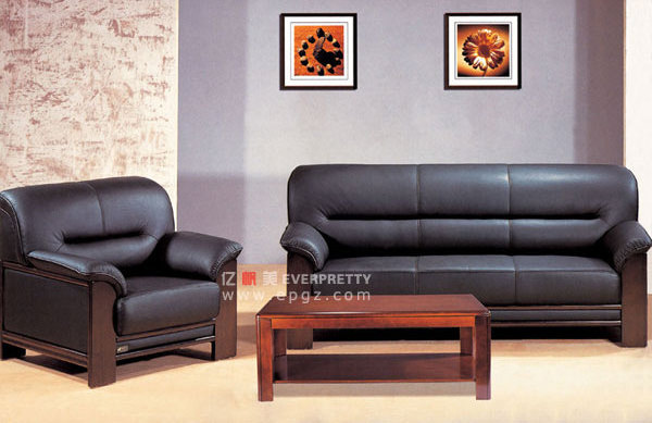 Modern classic black 2 seating leather sofa set and wooden coffee table for sale