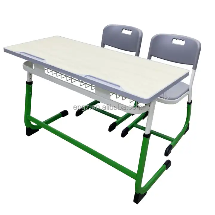 Wooden School Desk with Bench Two Seats Student Double Desk Bench for School Furniture