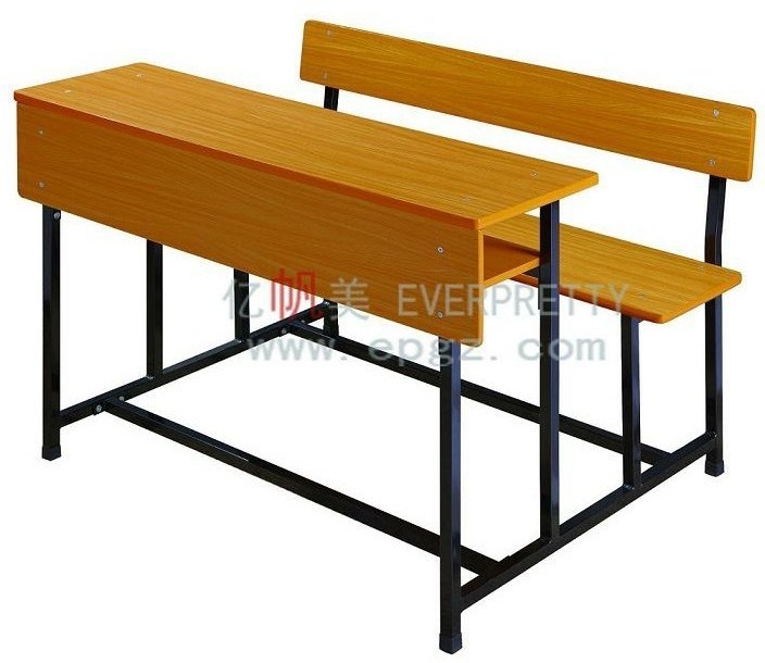 Wooden School Desk with Bench Two Seats Student Double Desk Bench for School Furniture