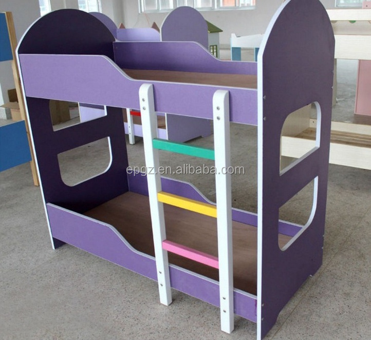 School Kindergarten & Dormitory Furniture Colorful Wooden Nursery Double Bunk Bed