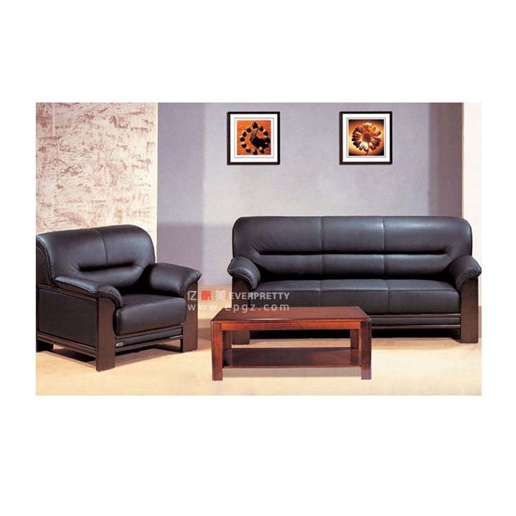 Modern classic black 2 seating leather sofa set and wooden coffee table for sale