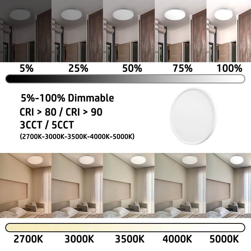 ETL Energy Star Modern Indoor Plastic Surface Mounted Smart Ultra Thin Bedroom White Black LED Ceiling Lights