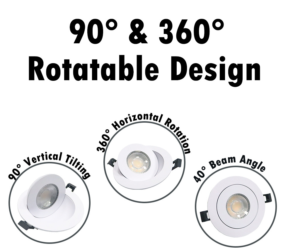 Adjustable Directional Eyeball Lighting Dimmable 6 Inch 5CCT LED Gimbal Led Recessed Light with Junction Box