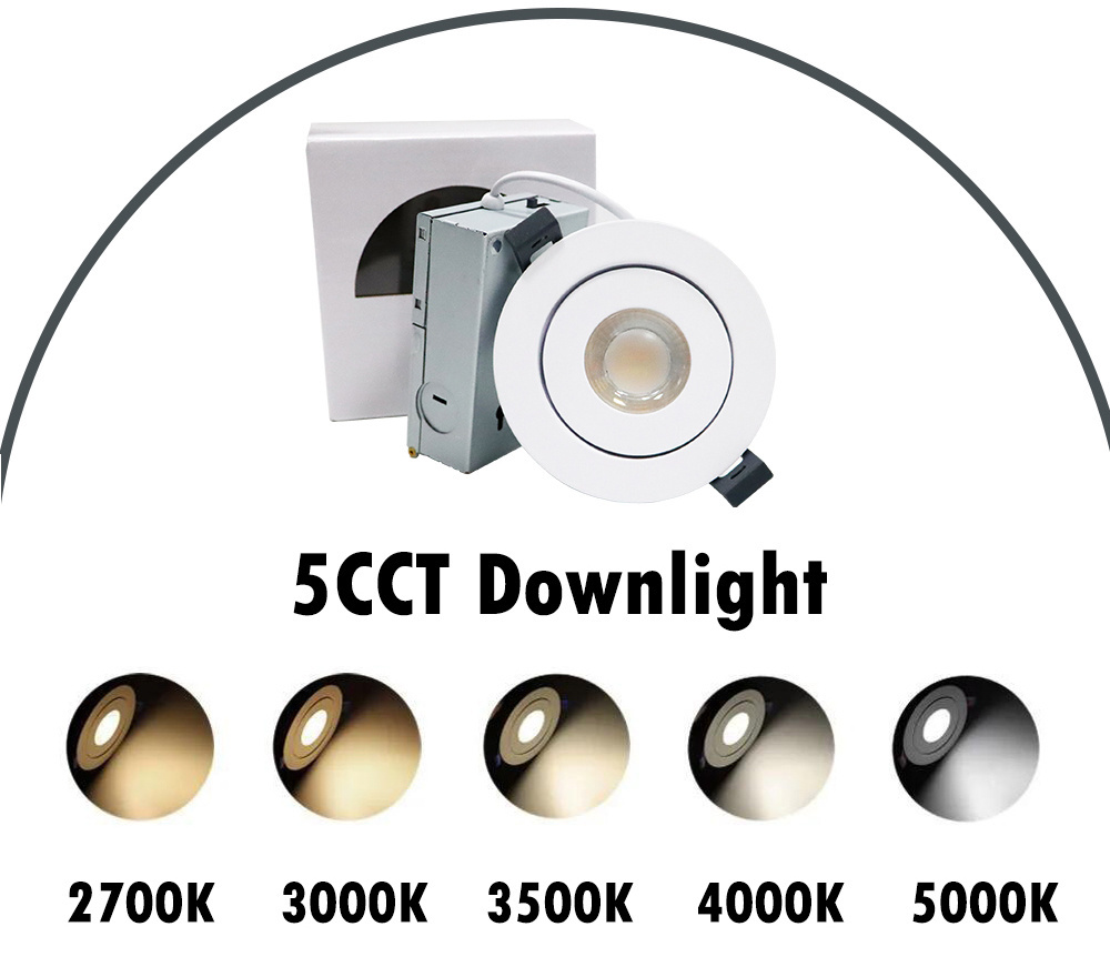 China Factory Wholesale 4 Inch 5CCT Downlight 360 Degree Rotation Gimbal IP44 Recessed Led Downlight