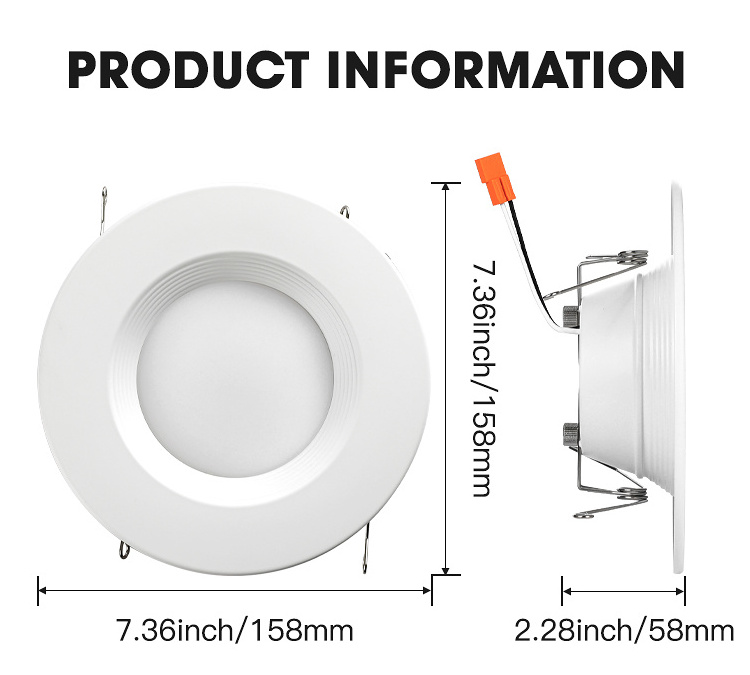 Ephan 6 Inch 15W led light bulb lights Baffle Trim CRI90  1250lm  Dimmable Recessed Lighting Damp Rated LED Recessed Dow