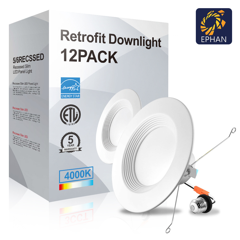 Ephan 6 Inch 15W led light bulb lights Baffle Trim CRI90  1250lm  Dimmable Recessed Lighting Damp Rated LED Recessed Dow