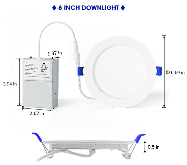 Top Selling ETL Approval 6 Inch 12W Slim Junction Box Recessed Round Dimmable Led Pot Light