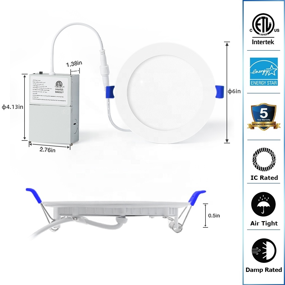 ETL FCC Certificate 5CCT Anti-Glare Ultra Thin 6 Inch Recessed Lights With Junction Box