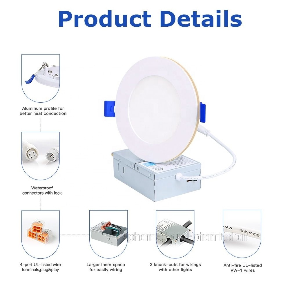 Ephan New Arrival 9W 5CCT Round LED Recessed Trim Can Lights with Night Light Feature