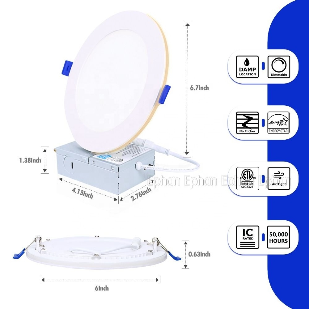 ETL FCC Listed Wet Rated Commercial 6 Inch LED Recessed Downlight with Ceiling Night Light