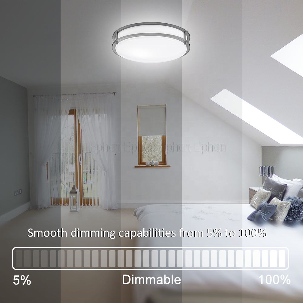 Glass Double Ring Modern Simple Round Surface Mounted LED Ceiling Light for Home Office