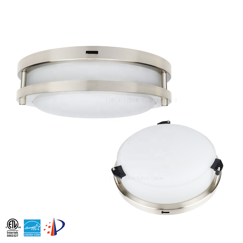 Damp Location 120V AC Adjustable 5CCT Brush Nickel Glass 12 Inch LED Ceiling Lights Fixture