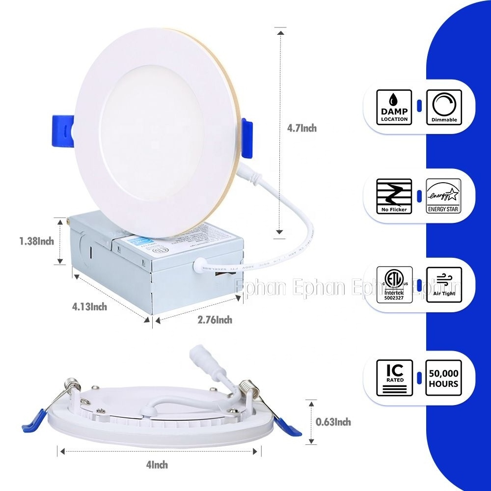 ETL Energy Star 4 Inch 9W 5CCT ETL LED Recessed Ceiling Flat Panel Light with Junction Box