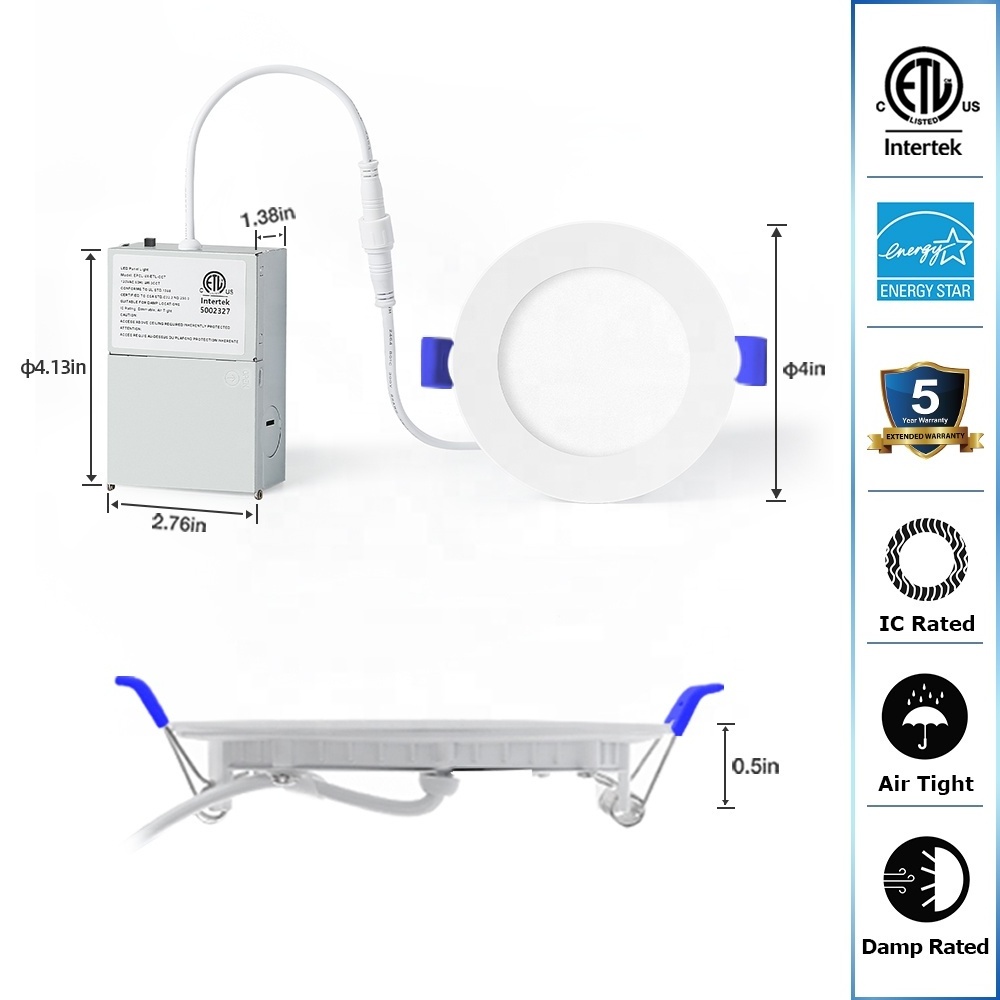 ETL (5002327) FCC Certified 4 inch 9W 750lm LED Recessed Low Profile Slim Panel Light